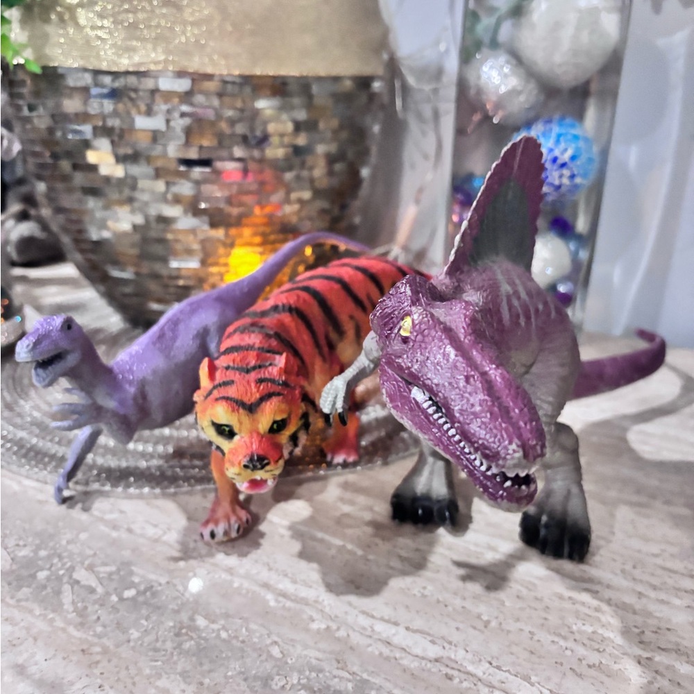 Realistic Toy Animal & Dinosaur Figurines – Tiger & Dinosaur Trio